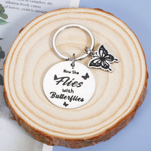 Load image into Gallery viewer, Butterfly Keychain Memorial Gifts for Loss of Mother Grandmother Sister Daughter Friend Sympathy Gift In Memory of Loved One Gift Remembrance Condolences Gift for Loss Now She Flies with Butterflies