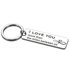 Load image into Gallery viewer, Long Distance Relationship Keychain Gifts for Boyfriend Girlfriend Couples I Love You More Than The Miles Between US Gifts for Him Her Birthday Valentines Christmas Going Away Gifts for Husband Wife