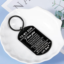 Load image into Gallery viewer, Birthday Christmas Gifts for Son from Mom To My Son Inspirational Keychain Valentine's Day Graduation Anniversary Back To School Gifts for Boys Stepson Son in Law Him Men Stocking Stuffer