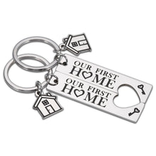 Load image into Gallery viewer, Our First Home Keychain New Home Housewarming Gifts for Couple Newlyweds New Homeowner House Key Ring Woman Men Moving in Keychains Realtor Closing Gifts Christmas New Year Homey Key Chain