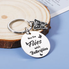 Load image into Gallery viewer, Butterfly Keychain Memorial Gifts for Loss of Mother Grandmother Sister Daughter Friend Sympathy Gift In Memory of Loved One Gift Remembrance Condolences Gift for Loss Now She Flies with Butterflies