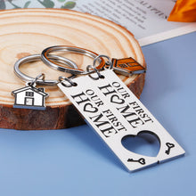 Load image into Gallery viewer, Our First Home Keychain New Home Housewarming Gifts for Couple Newlyweds New Homeowner House Key Ring Woman Men Moving in Keychains Realtor Closing Gifts Christmas New Year Homey Key Chain