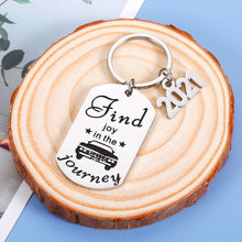 Load image into Gallery viewer, Camping Keychain Gifts for RV Campers Travel Trailer Find Joy in the Journey 2021 Enjoy Retirement Keyring Gifts for Boss Coworker Vacation Road Trip Camp Lovers Gift Camping Party Favors Accessories