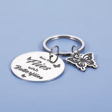 Load image into Gallery viewer, Butterfly Keychain Memorial Gifts for Loss of Mother Grandmother Sister Daughter Friend Sympathy Gift In Memory of Loved One Gift Remembrance Condolences Gift for Loss Now She Flies with Butterflies