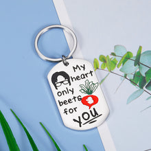 Load image into Gallery viewer, Valentines Day Gifts for Him Her The Office Merchandise for Women Men Funny Keychain to Boyfriend Husband Wife Girlfriend for Anniversary Birthday Valentine My Heart Only Beets for You Couple Gifts