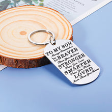 Load image into Gallery viewer, Inspirational Keychain Gifts for Son Teen Boys Men to My Son 16 18 23 Year Old Birthday Christmas Valentines Day Key Chain Gift for Boy Stepson Back to School University Graduation Gifts for Him