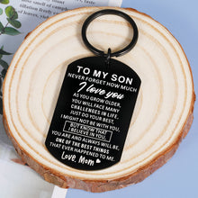 Load image into Gallery viewer, Birthday Christmas Gifts for Son from Mom To My Son Inspirational Keychain Valentine's Day Graduation Anniversary Back To School Gifts for Boys Stepson Son in Law Him Men Stocking Stuffer