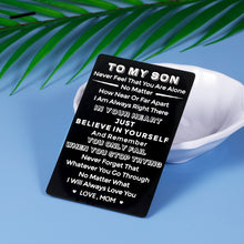 Load image into Gallery viewer, to My Son Wallet Insert Card Gifts from Mom Inspirational Birthday Christmas Valentine Day Gifts for Son Graduation Deployment Gifts for Boys Teens Men Him Step son Gifts from Stepmom