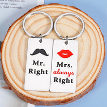 Load image into Gallery viewer, Wedding Gifts Mr. Right and Mrs. Always Right Couples Matching Keychain Engagement Housewarming Gifts for Couple His and Hers Gifts for Husband Wife Newlywed Bride Groom Anniversary Bridal Shower