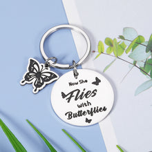 Load image into Gallery viewer, Butterfly Keychain Memorial Gifts for Loss of Mother Grandmother Sister Daughter Friend Sympathy Gift In Memory of Loved One Gift Remembrance Condolences Gift for Loss Now She Flies with Butterflies