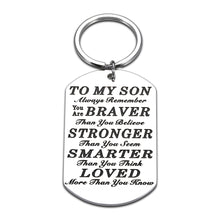 Load image into Gallery viewer, Inspirational Keychain Gifts for Son Teen Boys Men to My Son 16 18 23 Year Old Birthday Christmas Valentines Day Key Chain Gift for Boy Stepson Back to School University Graduation Gifts for Him