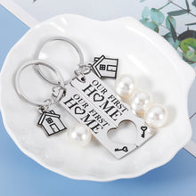 Load image into Gallery viewer, Our First Home Keychain New Home Housewarming Gifts for Couple Newlyweds New Homeowner House Key Ring Woman Men Moving in Keychains Realtor Closing Gifts Christmas New Year Homey Key Chain