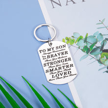 Load image into Gallery viewer, Inspirational Keychain Gifts for Son Teen Boys Men to My Son 16 18 23 Year Old Birthday Christmas Valentines Day Key Chain Gift for Boy Stepson Back to School University Graduation Gifts for Him
