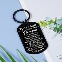 Load image into Gallery viewer, Birthday Christmas Gifts for Son from Mom To My Son Inspirational Keychain Valentine's Day Graduation Anniversary Back To School Gifts for Boys Stepson Son in Law Him Men Stocking Stuffer
