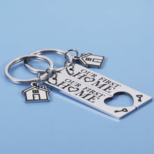 Load image into Gallery viewer, Our First Home Keychain New Home Housewarming Gifts for Couple Newlyweds New Homeowner House Key Ring Woman Men Moving in Keychains Realtor Closing Gifts Christmas New Year Homey Key Chain