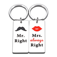Load image into Gallery viewer, Wedding Gifts Mr. Right and Mrs. Always Right Couples Matching Keychain Engagement Housewarming Gifts for Couple His and Hers Gifts for Husband Wife Newlywed Bride Groom Anniversary Bridal Shower