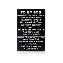 Load image into Gallery viewer, to My Son Wallet Insert Card Gifts from Mom Inspirational Birthday Christmas Valentine Day Gifts for Son Graduation Deployment Gifts for Boys Teens Men Him Step son Gifts from Stepmom