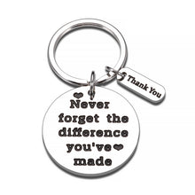 Load image into Gallery viewer, Thank You Retirement Gifts for Women Men Teacher Coach Boss Going Away Leaving Appreciation Farewell Goodbye Gifts for Coworker Friend Never Forget The Difference You've Made Keychain Christmas