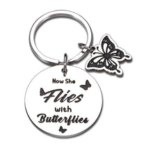 Load image into Gallery viewer, Butterfly Keychain Memorial Gifts for Loss of Mother Grandmother Sister Daughter Friend Sympathy Gift In Memory of Loved One Gift Remembrance Condolences Gift for Loss Now She Flies with Butterflies