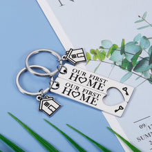 Load image into Gallery viewer, Our First Home Keychain New Home Housewarming Gifts for Couple Newlyweds New Homeowner House Key Ring Woman Men Moving in Keychains Realtor Closing Gifts Christmas New Year Homey Key Chain