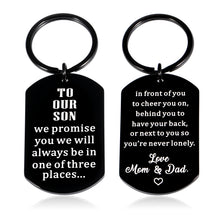 Load image into Gallery viewer, Valentine Gifts for Son from Mom Dad to My Son Inspirational Keychain Valentines Day Birthday Graduation Back to School Christmas Gift for Kids Teen Boys Him Stepson Gifts from Stepmom Double Sided