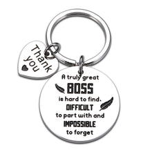 Load image into Gallery viewer, Boss Gift for Women Men Thank You Birthday Christmas Keychain for Supervisor Leader Mentor Retirement Gift Leaving Gift from Coworker Colleague a Truly Great Boss is Hard to Find
